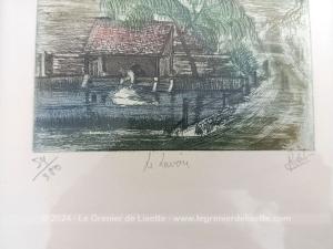 Belle lithographie originale signée et numérotée « Le Lavoir »
