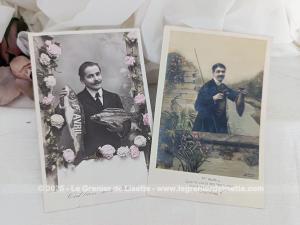 Lot 2 cartes postales anciennes Homme poisson 1er Avril
