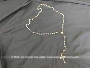 Chapelet vintage croix métal argenté N.D. de Lourdes perles verre