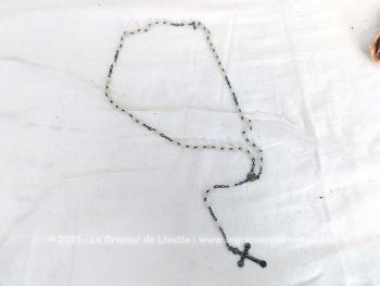 Chapelet vintage croix métal argenté N.D. de Lourdes perles verre – Image 3