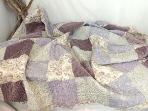 Beau plaid matelassé gris/mauve patchwork différents tissus