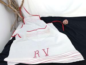Tablier cuisine fait main coton et monogrammes RV