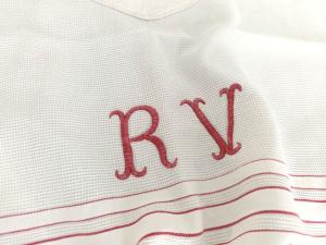 Tablier cuisine fait main coton et monogrammes RV