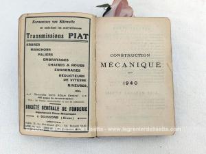 Ancien Agenda Dunod Construction Mécanique de 1940