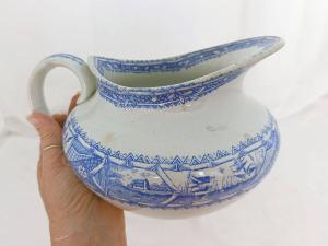 Ancien broc bleu service de toilette faïenceries « J&F  Bourdaleix Bordeaux »