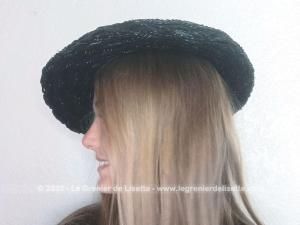 Chapeau galette sisal synthétique noir avec noeud noir