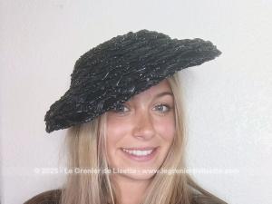 Chapeau galette sisal synthétique noir avec noeud noir