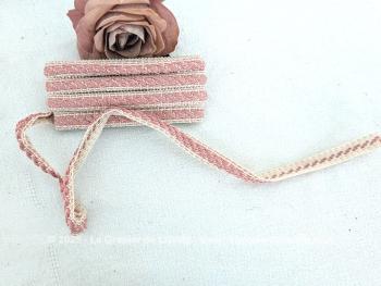 Voici un joli galon vintage de passementerie de 250 x 1,2 cm composé d'une guirlande de reliefs roses et de fines frises. Parfait pour une touche shabby ou romantique dans vos créations.