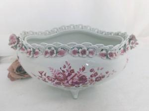 Ancienne petite jardinière barbotine bordure tressée
