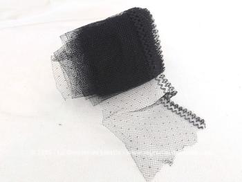 Sur 13 cm de large, voici un long coupon de résille noire de presque 6 mètres à très petits pois avec sur toute la bordure le dessin d'une guirlande de chevrons.