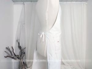 Ancien tablier cuisine fait main drap LM brodées