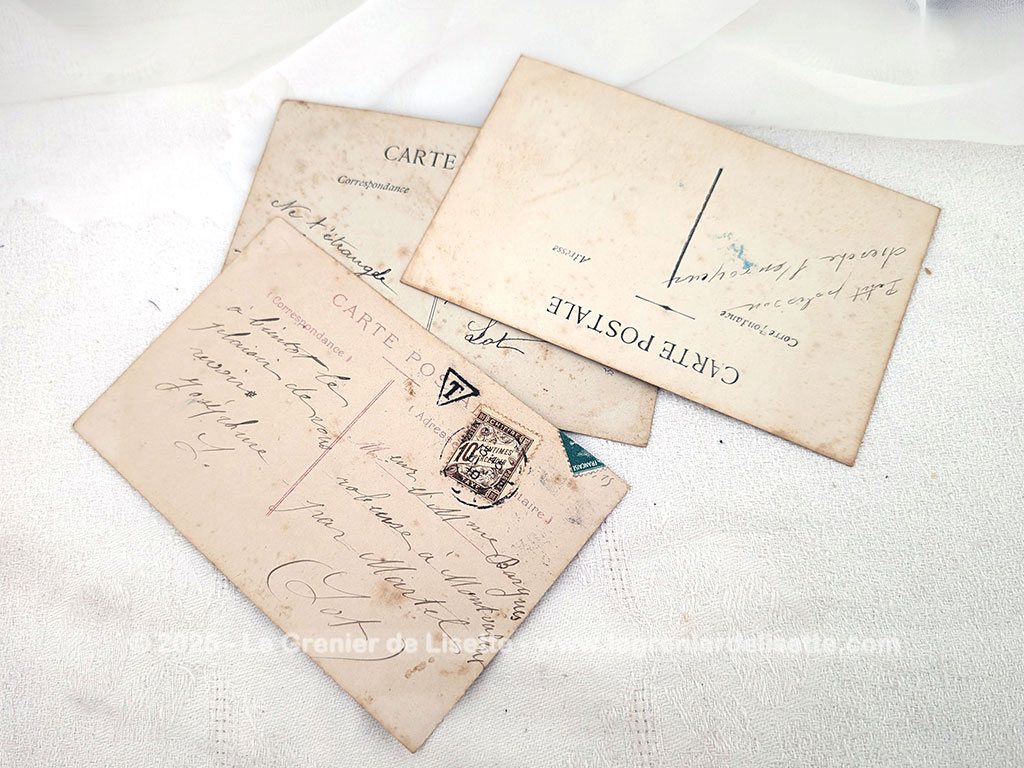 Voici un lot de 3cartes postales anciennes pour fêter le 1er Avril, datant du tout début du siècle dernier représentant des photos sur papier glacé des personnes avec des poissons et sa petite maxime au bas... et au dos, de petits messages.