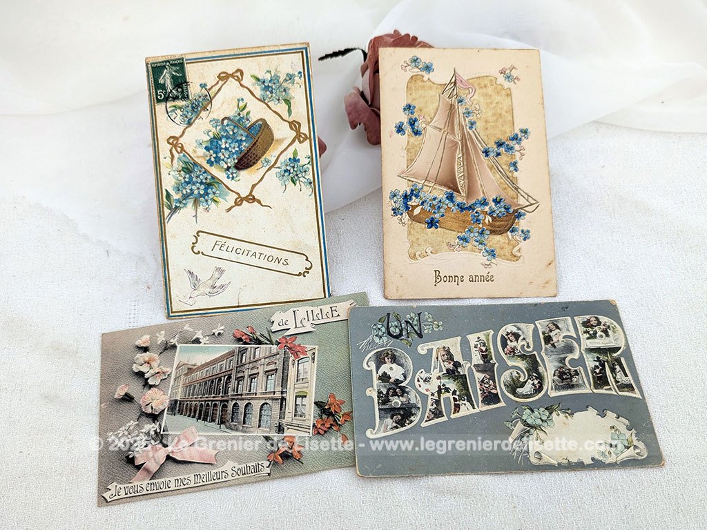 Lot 4 cartes postales anciennes originales 1907