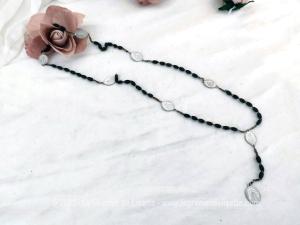 Ancien chapelet 7 douleurs de la Vierges bois et fer blanc