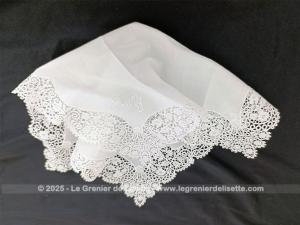Ancien mouchoir mariée dentelle broderie prénom Françoise