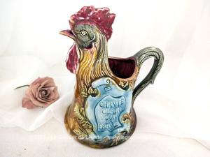 Ancien pichet Coq Le Gaulois barbotine Onnaing