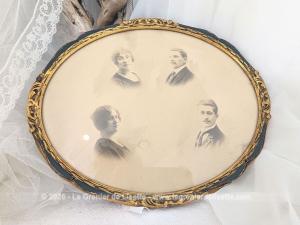 Ancien cadre ovale bois patine dorée quatre photos