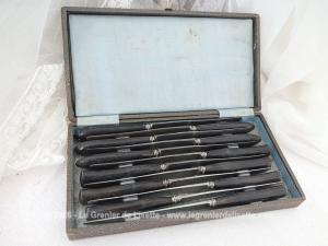 Coffret 12 couteaux 2 modèles manche corne et garde argenté