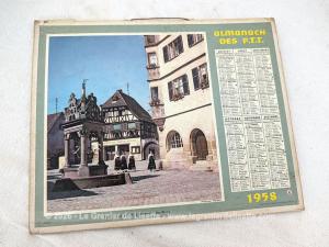 Almanach cartonné des PTT de 1958 avec feuillets