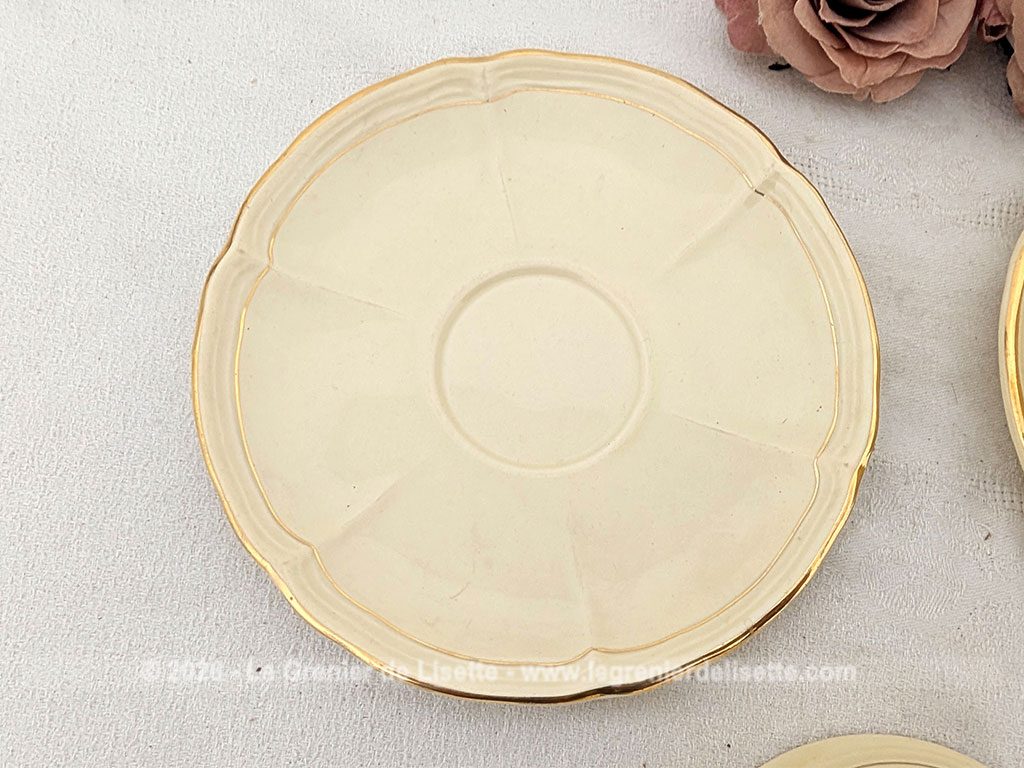 Voici un charmant et vraiment duo de grandes tasses à déjeuner vintage en porcelaine couleur d'un jaune paille très doux avec dorures et reliefs, avec un format généreux parfait pour le chocolat chaud ou le café au lait.