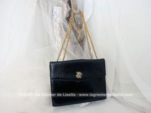 Belle petite minaudière vintage cuir noir monogramme