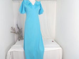 Superbe robe longue vintage cérémonie fait main bleu lagon