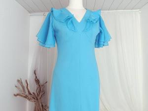 Superbe robe longue vintage cérémonie fait main bleu lagon