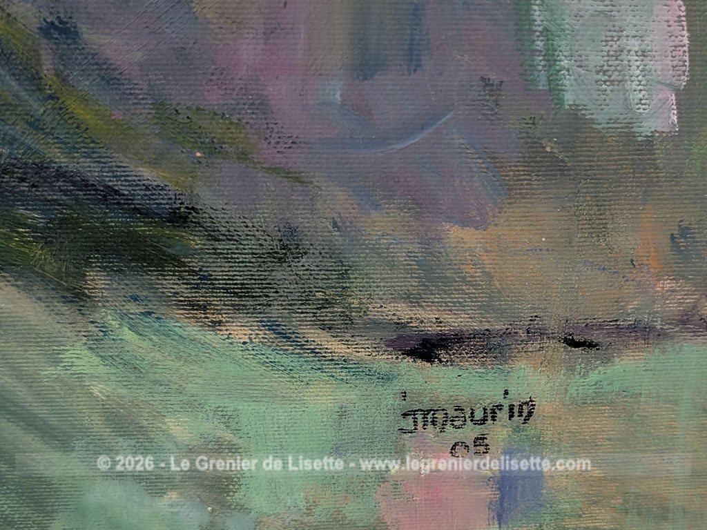 Sur 65 x 54 cm, voici un bien original tableau représentant un bouquet de fleurs peint à l'huile qui capte la lumière avec une force incroyable. Signée J. Maurin et datée de 2005. Pièce unique.