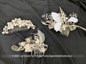 Lot 3 beaux peignes de mariée vintages perles et fleurs