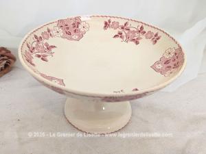 Ancien compotier faïence rose Sarreguemines modèle Biarritz