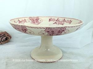 Ancien compotier faïence rose Sarreguemines modèle Biarritz