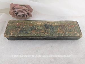 Ancien plumier fin XIX° bois avec dessin enfants