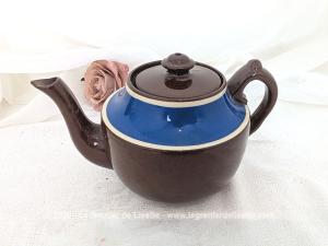 Petite théière vintage marron et bleue Made in England Fire Proof