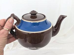 Petite théière vintage marron et bleue Made in England Fire Proof