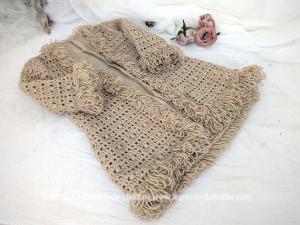 Manteau enfant crochet style seventies franges bouclées taille 6 ans