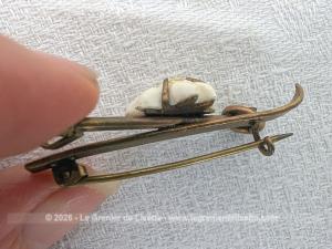 Ancienne broche souvenir Edelweiss et skis en laiton  Années 40/50