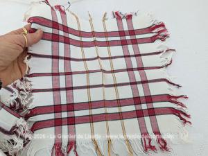 Lot 5 serviettes à thé vintage carreaux rouges et blancs avec franges