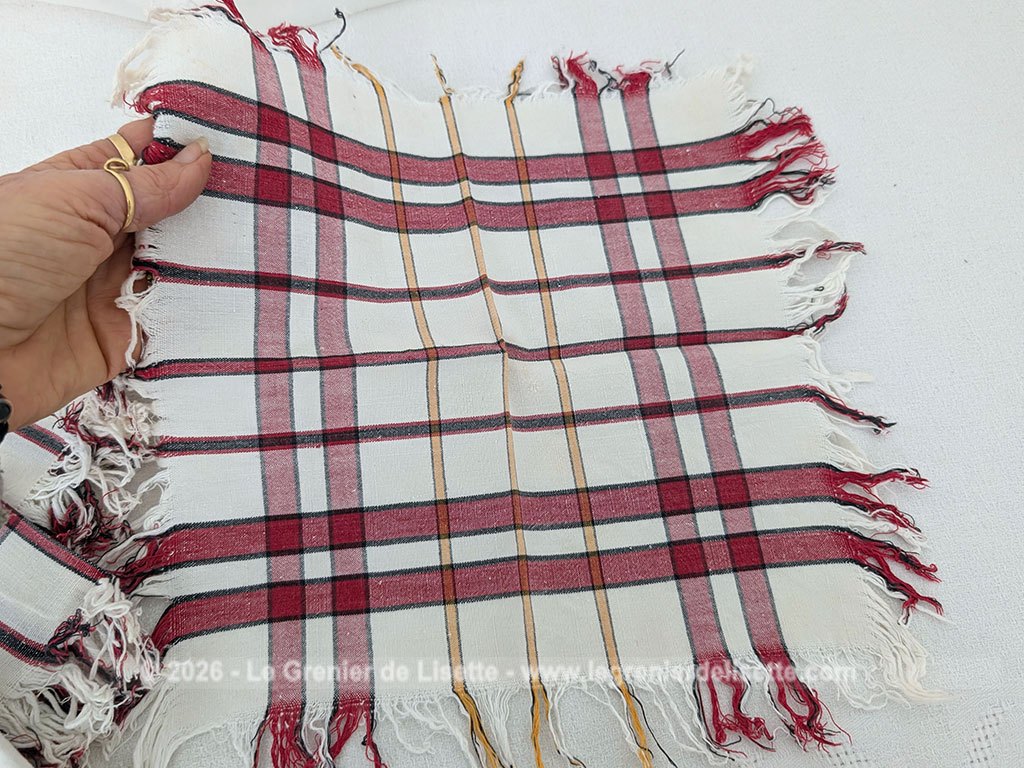 Voici un lot de 5 petites serviettes à thé en coton à carreaux rétro rouges et blancs avec de jolies franges, 27 x 25.5 cm bordées de 3 cm franges tout autour. Prévues pour le thé, elles auront aussi leur place pour un apéritif dinatoire ! Alors, dans tous les cas, bon appétit !