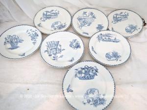 Lot 7 assiettes Faiencerie Amandinoise modèle Cartels bleu