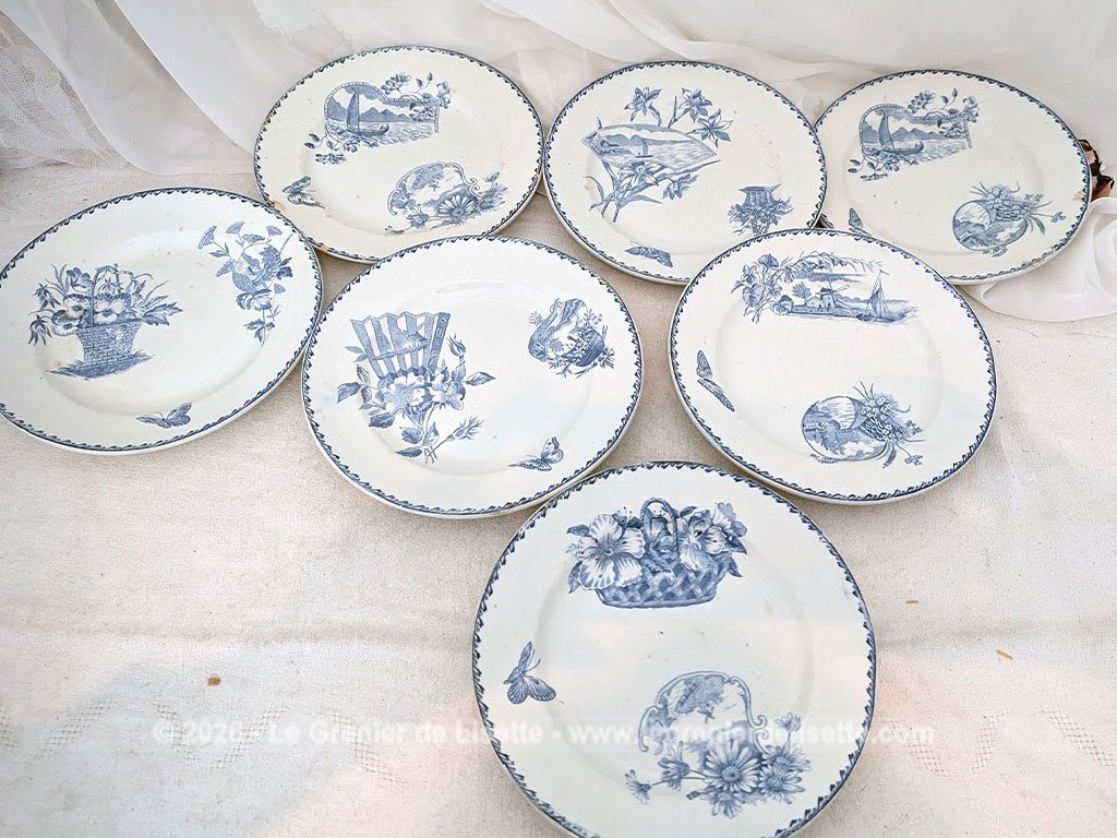 Voici un superbe lot de 7 assiettes anciennes en terre de fer de la manufacture de Saint Amand.