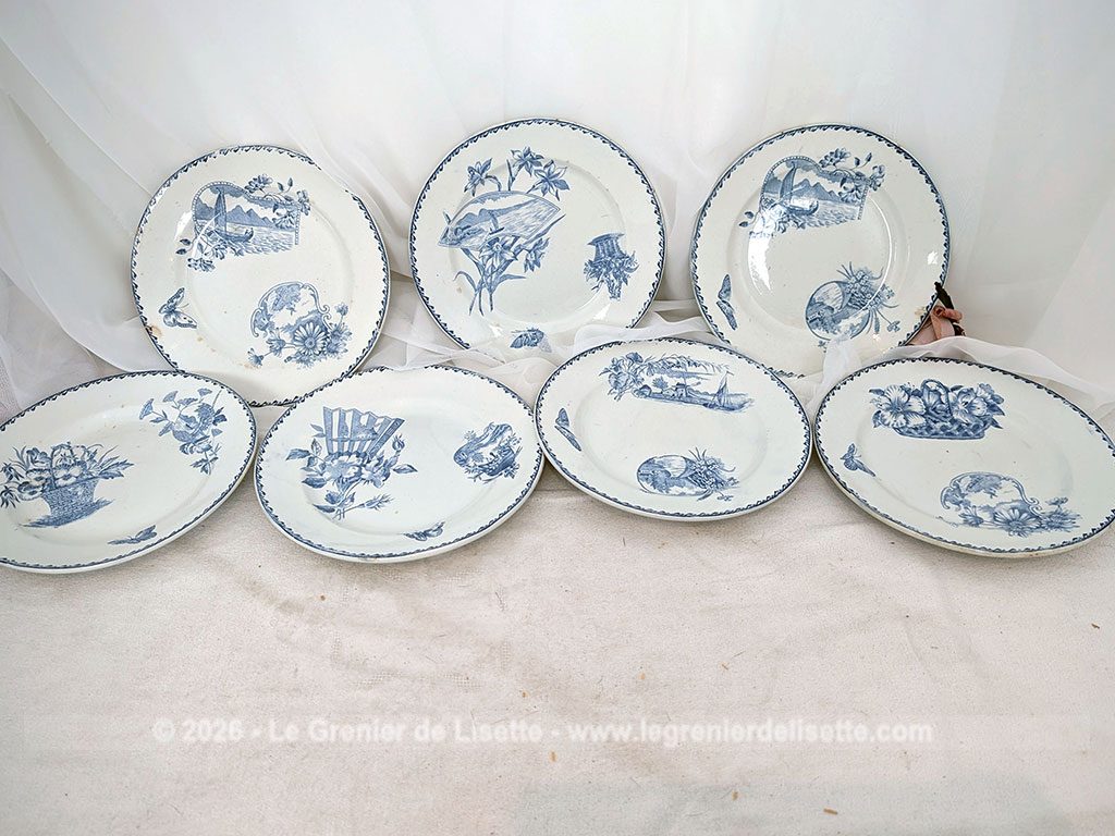 Voici un superbe lot de 7 assiettes anciennes en terre de fer de la manufacture de Saint Amand.