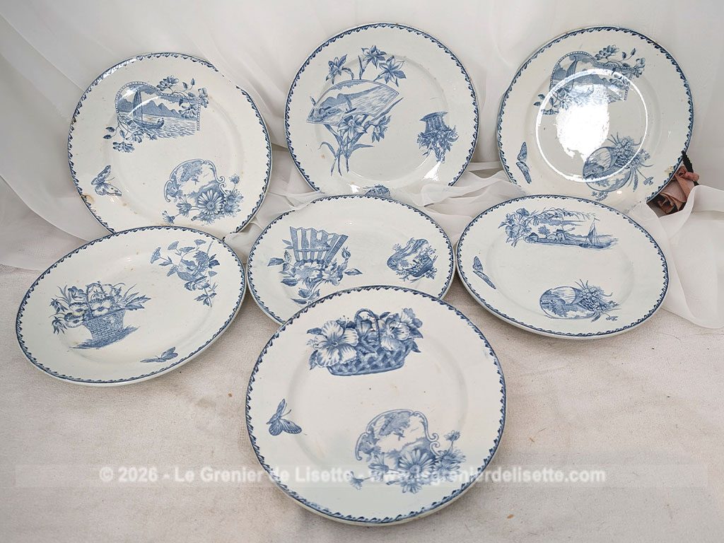 Voici un superbe lot de 7 assiettes anciennes en terre de fer de la manufacture de Saint Amand.