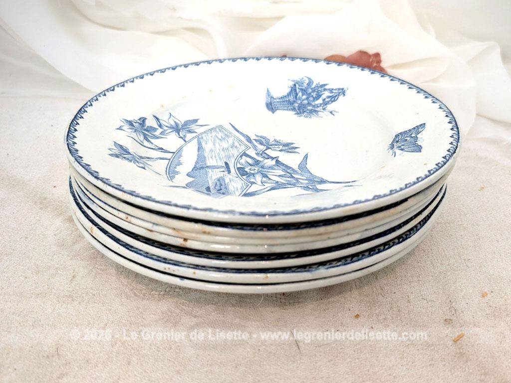 Lot 7 assiettes Faiencerie Amandinoise modèle Cartels bleu – Image 15