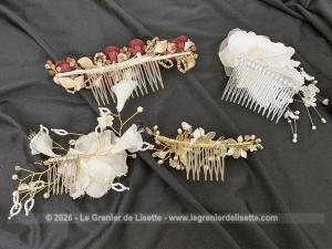 Lot 4 beaux peignes de mariée perles et fleurs