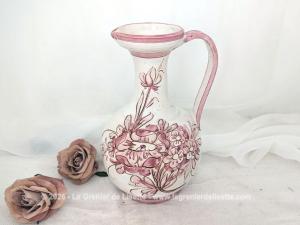 Vase pichet shabby terre cuite émaillée décor floral rose Made in Italy